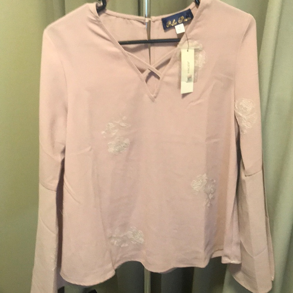 Francesca’s Pink Blouse with Bell Sleeve